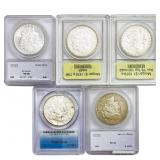 1878-1934 Varied US Silver Dollars-All Graded [5