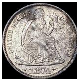 1874 Arws Seated Liberty Dime NEARLY UNCIRCULATED