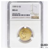 1909-D $5 Gold Half Eagle NGC MS61