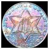1853 Toned Silver Three Cent CHOICE BU
