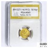 AH1327//4[1912] 50 Kur .11oz Turkey Gold PGA MS65