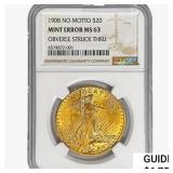 1908 $20 Gold Double Eagle NGC MS63 OBV Struck