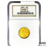 1854 $3 Gold Piece NGC AU58