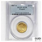 1867-A France .1867oz Gold 20 Francs PCGS AU58