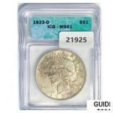 1923-D Silver Peace Dollar ICG MS61