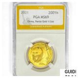 2001 200 Yen China Panda 1/2oz. Gold PGA MS69
