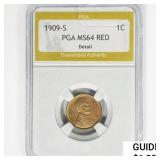 1909-S Wheat Cent PGA MS64 RED, Detail