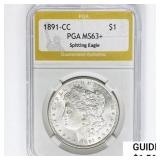 1891-CC Morgan Silver Dollar PGA MS63+ Spit.