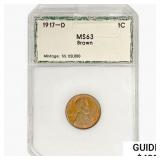 1917-D Wheat Cent PCI MS63 Brown