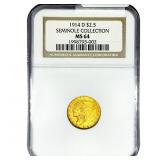 1914-D $2.50 Gold Quarter Eagle NGC MS64 Seminole
