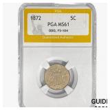 1872 Shield Nickel PGA MS61 DDO, FS-104