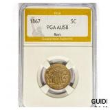 1867 Shield Nickel PGA AU58 Rays