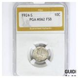1924-S Mercury Silver Dime PGA MS62 FSB