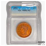 1853 Braided Hair Large Cent ICG MS62 RD