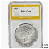 1921 Silver Peace Dollar PGA MS60