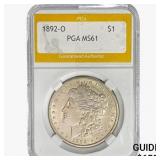 1892-O Morgan Silver Dollar PGA MS61