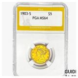 1903-S $5 Gold Half Eagle PGA MS64