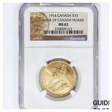1914 $10 .48oz Canada Gold NGC MS63