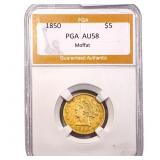 1850 $5 Gold Half Eagle PGA AU58 Moffat