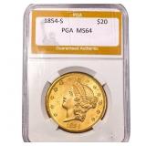 1854-S $20 Gold Double Eagle PGA MS64