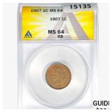 1907 Indian Head Cent ANACS MS64 RB