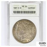 1881-S Morgan Silver Dollar ANACS MS64