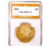 1896 $20 Gold Double Eagle PGA MS61 PL