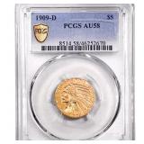 1909-D $5 Gold Half Eagle PCGS AU58