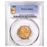 1881 $5 Gold Half Eagle PCGS MS61