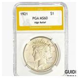 1921 Morgan Silver Dollar PGA MS60 High Relief