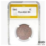 1843 Braided Hair Large Cent PGA MS63 BN