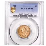 1901 $5 Gold Half Eagle PCGS AU53
