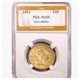 1852 $10 Gold Eagle PGA AU55 Wass Molitar