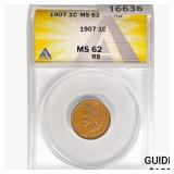 1907 Indian Head Cent ANACS MS62 RB