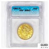 1907-D $10 Gold Eagle ICG MS63