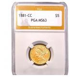 1881-CC $5 Gold Half Eagle PGA MS63