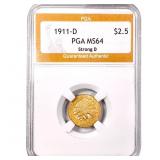 1911-D $2.50 Gold Quarter Eagle PGA MS64 Strong D