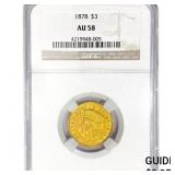 1878 $3 Gold Piece NGC AU58