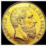 1874 .1867oz. Gold Belgium 20 Francs