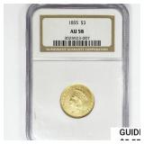 1855 $3 Gold Piece NGC AU58