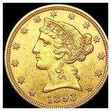 1893 $5 Gold Half Eagle CHOICE AU
