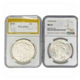 1923&1935 [2] Silver Peace Dollar PGA/NGC MS61/64