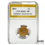 1864 Indian Head Cent PGA MS65+ RB L on Ribbon,