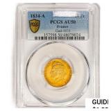 1834-A France 20 Francs .1867oz. Gold PCGS AU50