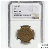 1850 Large Cent NGC MS63 BN, N-9