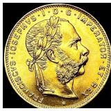 1892 .1867oz. Gold Austria 8 Florins 20 Francs