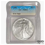 1986 American 1oz Silver Eagle ICG MS69
