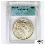 1922-D Silver Peace Dollar ICG MS63