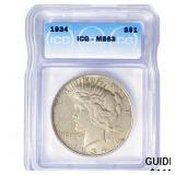 1934 Silver Peace Dollar ICG MS63