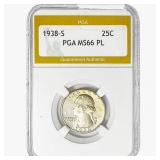 1938-S Washington Silver Quarter PGA MS66 PL